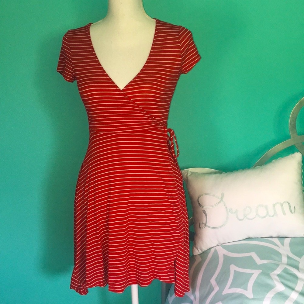 UO Kimchi Blue Red Tie Wrap-Around Skater Dress